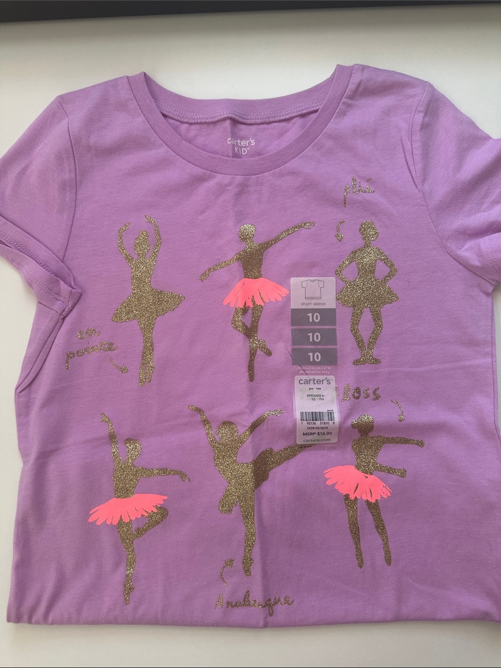 Carter's Purple T-Shirt with Gold Glitter Ballerinas and Pink Tutu Accents
